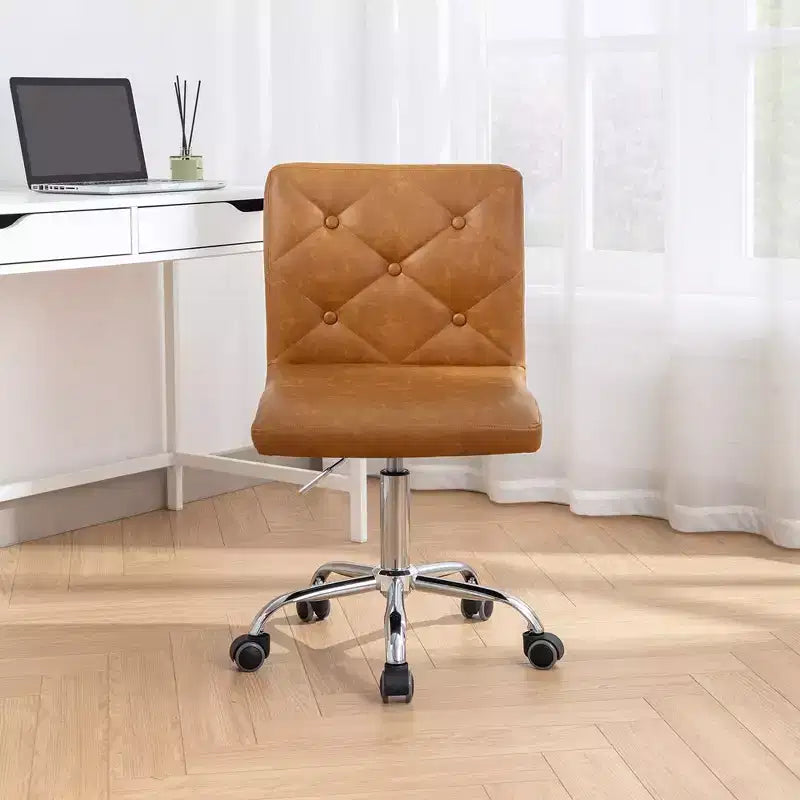PU Leather Modern Office Computer Chair with Upholstery and Adjustable Metal Base, Mid-Back Armless Swivel Office Chairs
