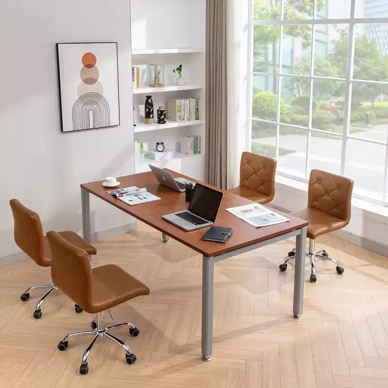 PU Leather Modern Office Computer Chair with Upholstery and Adjustable Metal Base, Mid-Back Armless Swivel Office Chairs