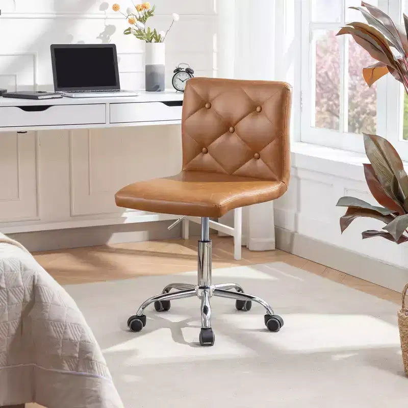 PU Leather Modern Office Computer Chair with Upholstery and Adjustable Metal Base, Mid-Back Armless Swivel Office Chairs