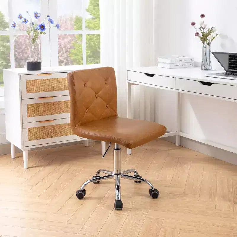 PU Leather Modern Office Computer Chair with Upholstery and Adjustable Metal Base, Mid-Back Armless Swivel Office Chairs