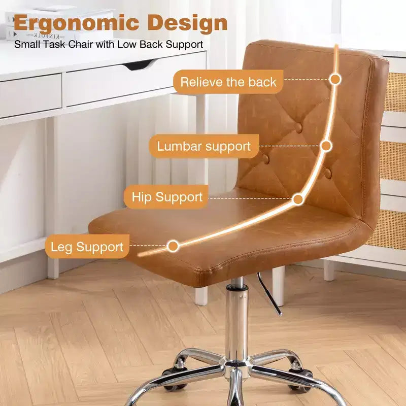 PU Leather Modern Office Computer Chair with Upholstery and Adjustable Metal Base, Mid-Back Armless Swivel Office Chairs