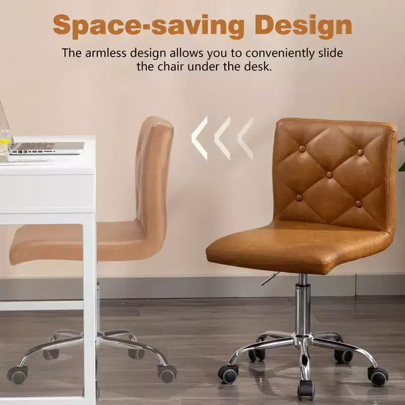 PU Leather Modern Office Computer Chair with Upholstery and Adjustable Metal Base, Mid-Back Armless Swivel Office Chairs