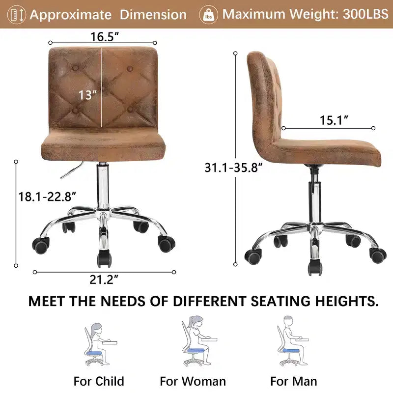 PU Leather Modern Office Computer Chair with Upholstery and Adjustable Metal Base, Mid-Back Armless Swivel Office Chairs