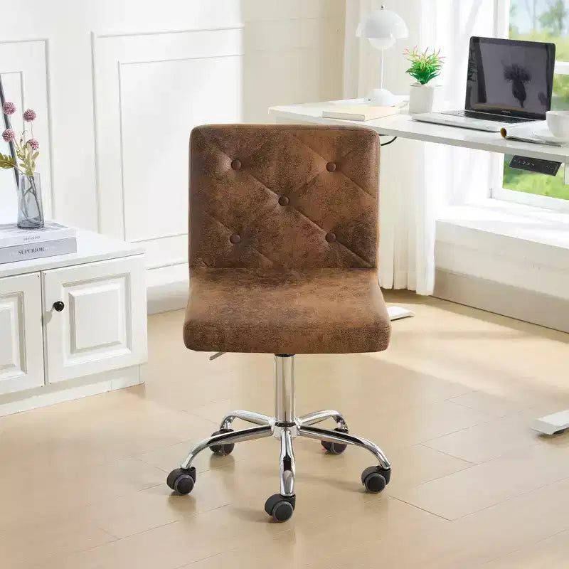 PU Leather Modern Office Computer Chair with Upholstery and Adjustable Metal Base, Mid-Back Armless Swivel Office Chairs