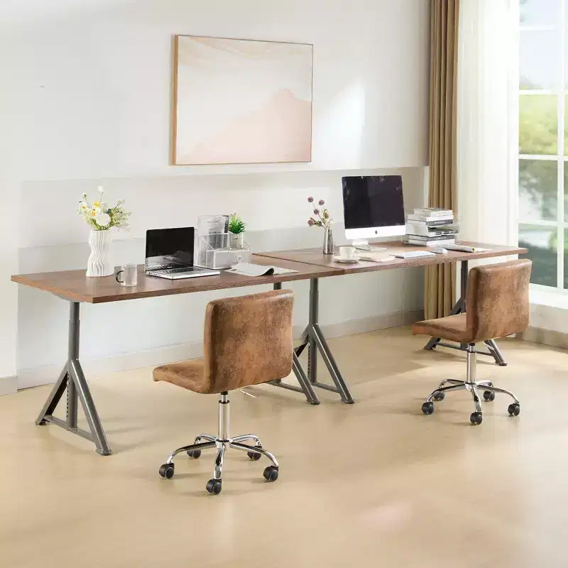 PU Leather Modern Office Computer Chair with Upholstery and Adjustable Metal Base, Mid-Back Armless Swivel Office Chairs