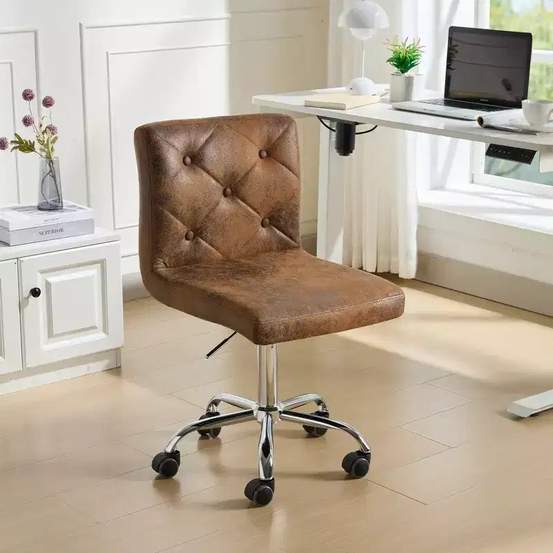 PU Leather Modern Office Computer Chair with Upholstery and Adjustable Metal Base, Mid-Back Armless Swivel Office Chairs
