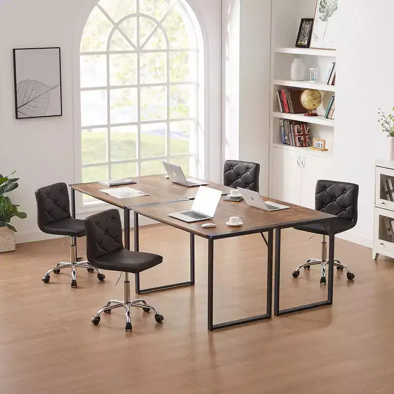 PU Leather Modern Office Computer Chair with Upholstery and Adjustable Metal Base, Mid-Back Armless Swivel Office Chairs