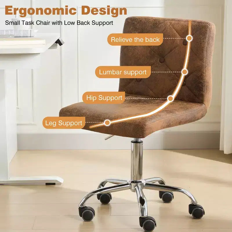 PU Leather Modern Office Computer Chair with Upholstery and Adjustable Metal Base, Mid-Back Armless Swivel Office Chairs