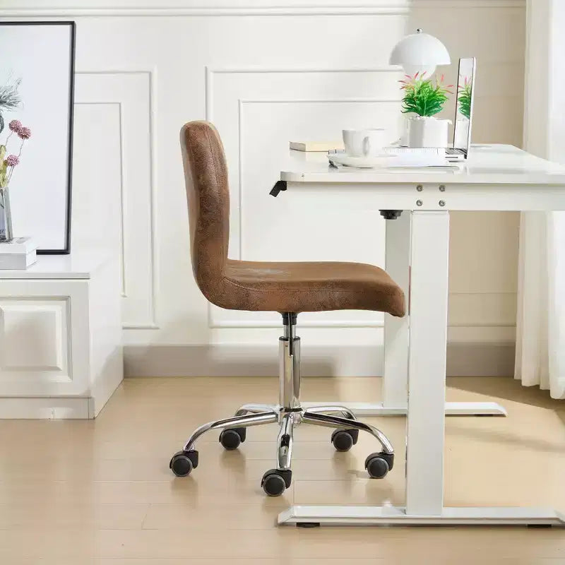 PU Leather Modern Office Computer Chair with Upholstery and Adjustable Metal Base, Mid-Back Armless Swivel Office Chairs