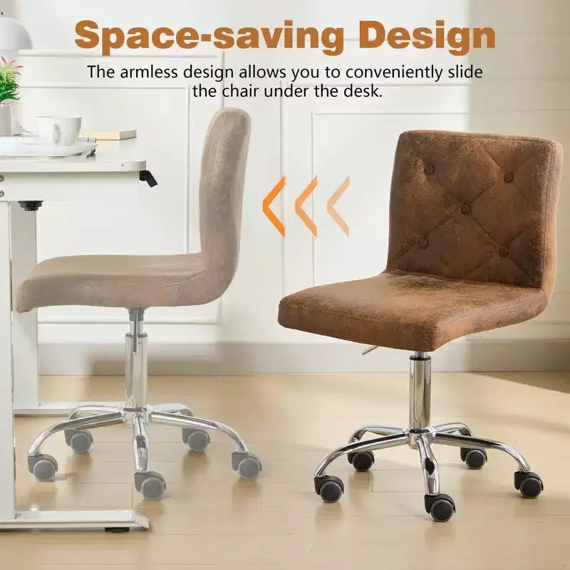PU Leather Modern Office Computer Chair with Upholstery and Adjustable Metal Base, Mid-Back Armless Swivel Office Chairs