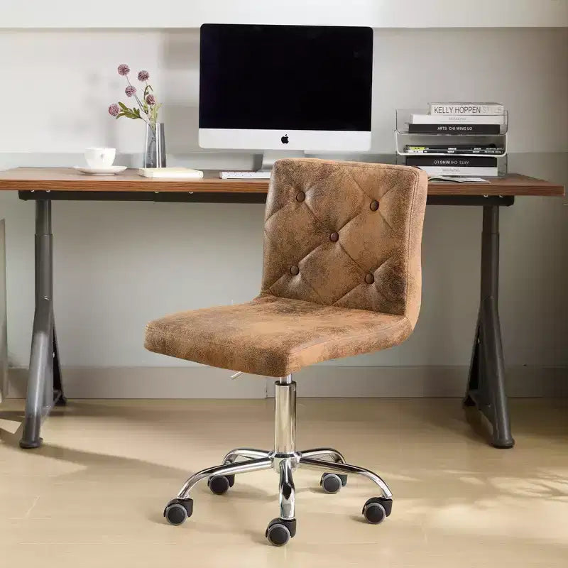 PU Leather Modern Office Computer Chair with Upholstery and Adjustable Metal Base, Mid-Back Armless Swivel Office Chairs