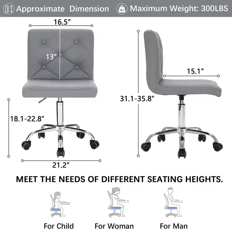 PU Leather Modern Office Computer Chair with Upholstery and Adjustable Metal Base, Mid-Back Armless Swivel Office Chairs