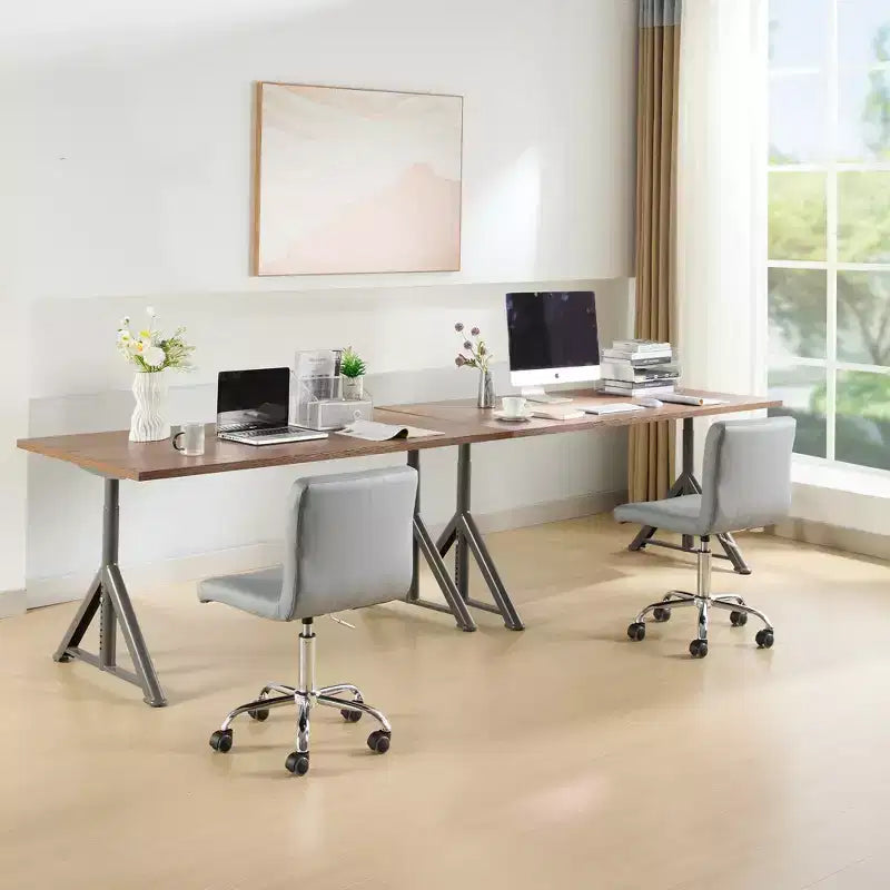 PU Leather Modern Office Computer Chair with Upholstery and Adjustable Metal Base, Mid-Back Armless Swivel Office Chairs
