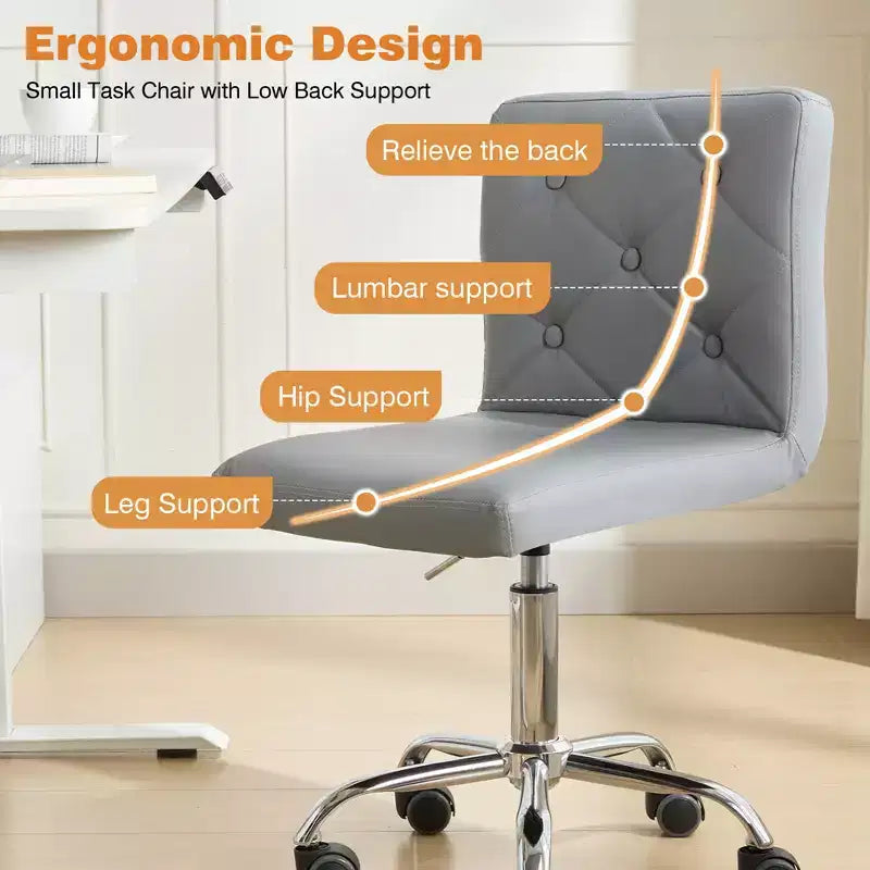 PU Leather Modern Office Computer Chair with Upholstery and Adjustable Metal Base, Mid-Back Armless Swivel Office Chairs