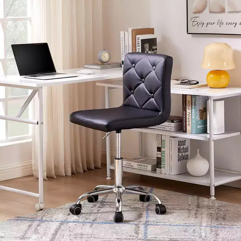 PU Leather Modern Office Computer Chair with Upholstery and Adjustable Metal Base, Mid-Back Armless Swivel Office Chairs