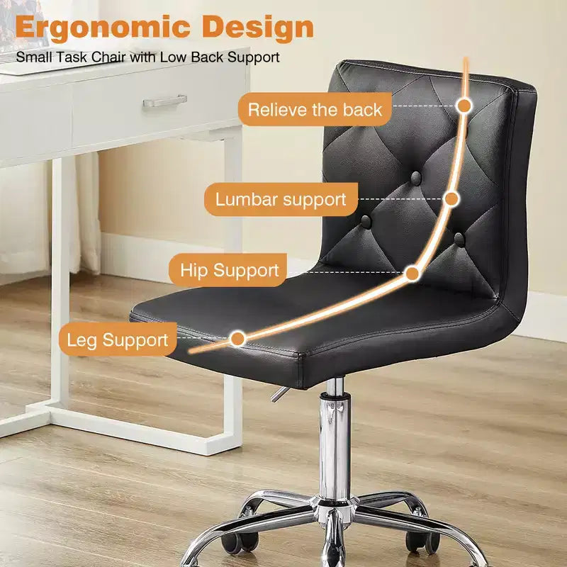 PU Leather Modern Office Computer Chair with Upholstery and Adjustable Metal Base, Mid-Back Armless Swivel Office Chairs