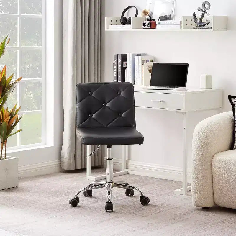 PU Leather Modern Office Computer Chair with Upholstery and Adjustable Metal Base, Mid-Back Armless Swivel Office Chairs