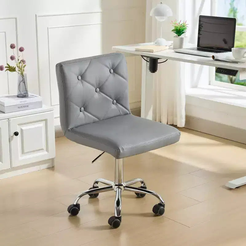 PU Leather Modern Office Computer Chair with Upholstery and Adjustable Metal Base, Mid-Back Armless Swivel Office Chairs