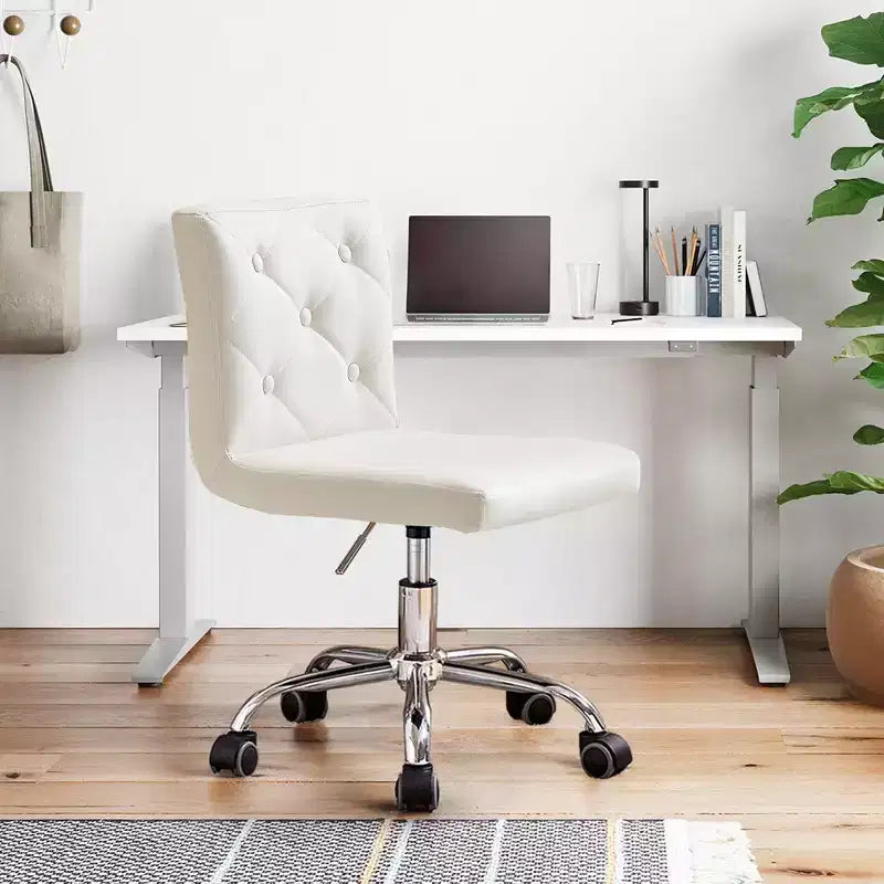 PU Leather Modern Office Computer Chair with Upholstery and Adjustable Metal Base, Mid-Back Armless Swivel Office Chairs