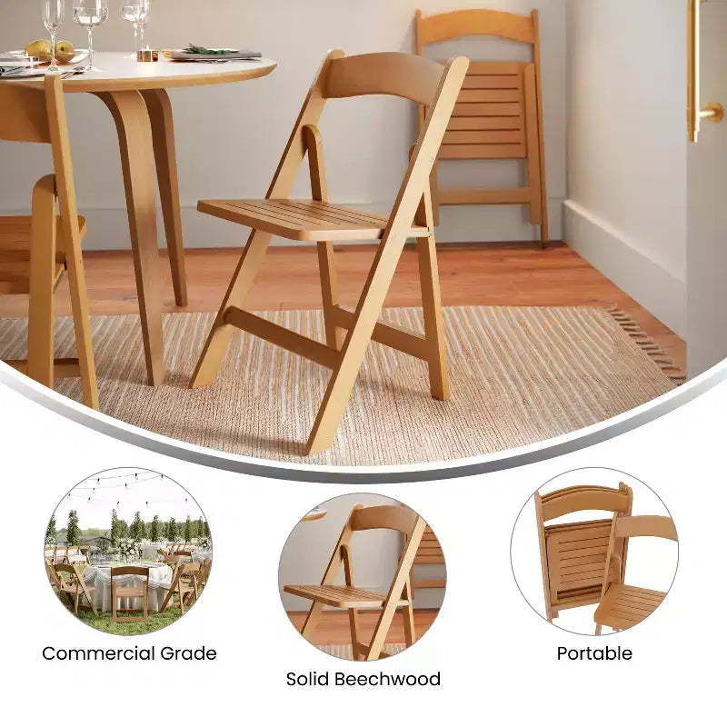 Commercial Grade Solid Wood Folding Dining Chair