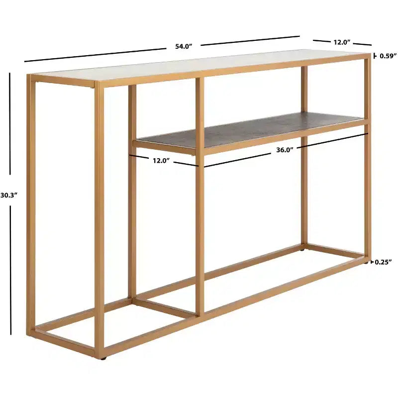Console Table with Open Shelf — Modern Gold Frame, Staggered Tiers