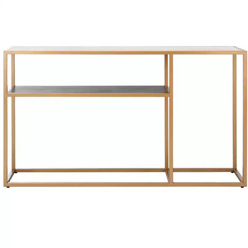 Console Table with Open Shelf — Modern Gold Frame, Staggered Tiers