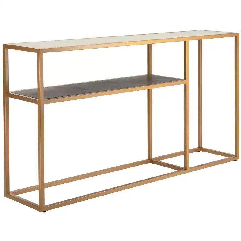 Console Table with Open Shelf — Modern Gold Frame, Staggered Tiers