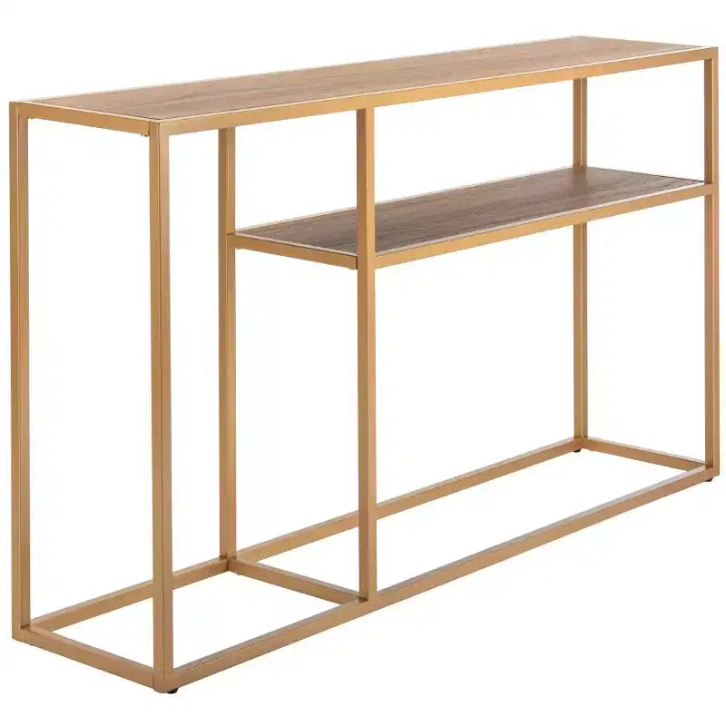 Console Table with Open Shelf — Modern Gold Frame, Staggered Tiers