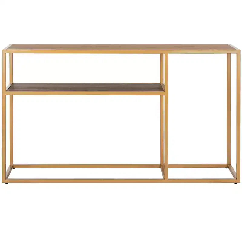 Console Table with Open Shelf — Modern Gold Frame, Staggered Tiers