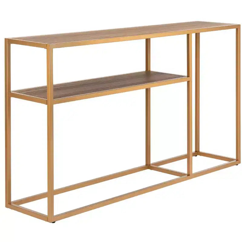 Console Table with Open Shelf — Modern Gold Frame, Staggered Tiers