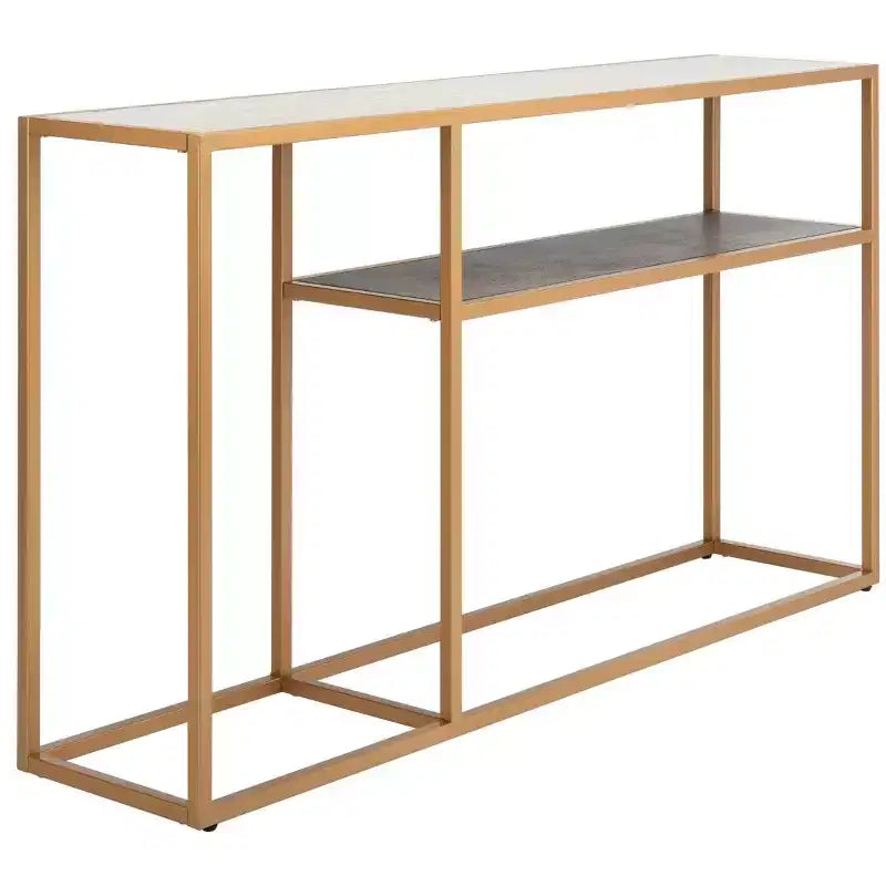 Console Table with Open Shelf — Modern Gold Frame, Staggered Tiers