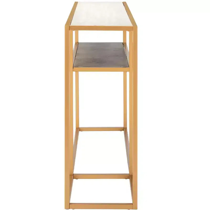 Console Table with Open Shelf — Modern Gold Frame, Staggered Tiers