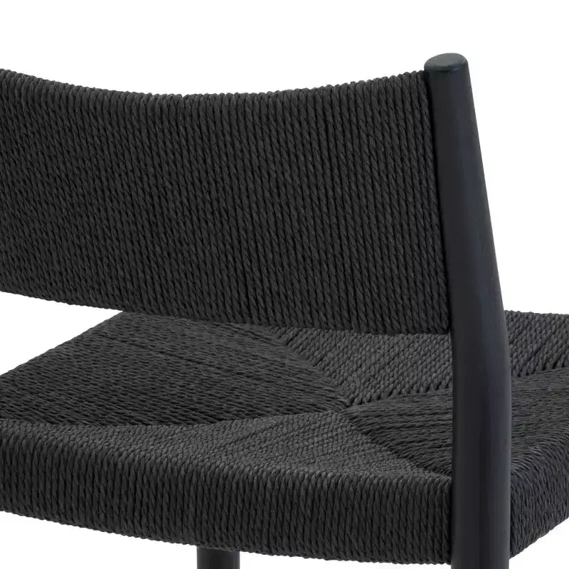 Woven Paper Cord and Wood Counter Height Barstool