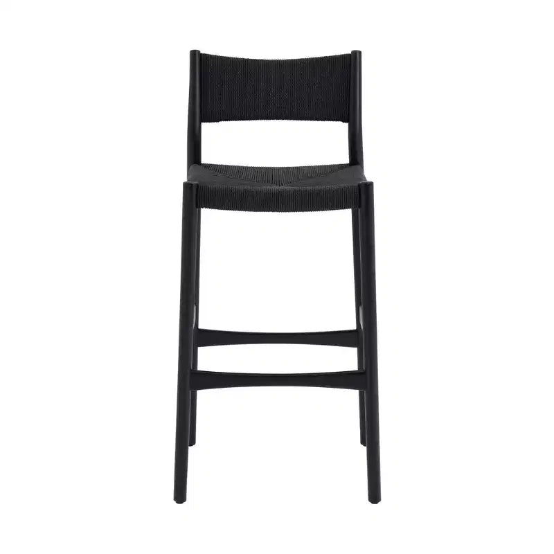 Woven Paper Cord and Wood Counter Height Barstool
