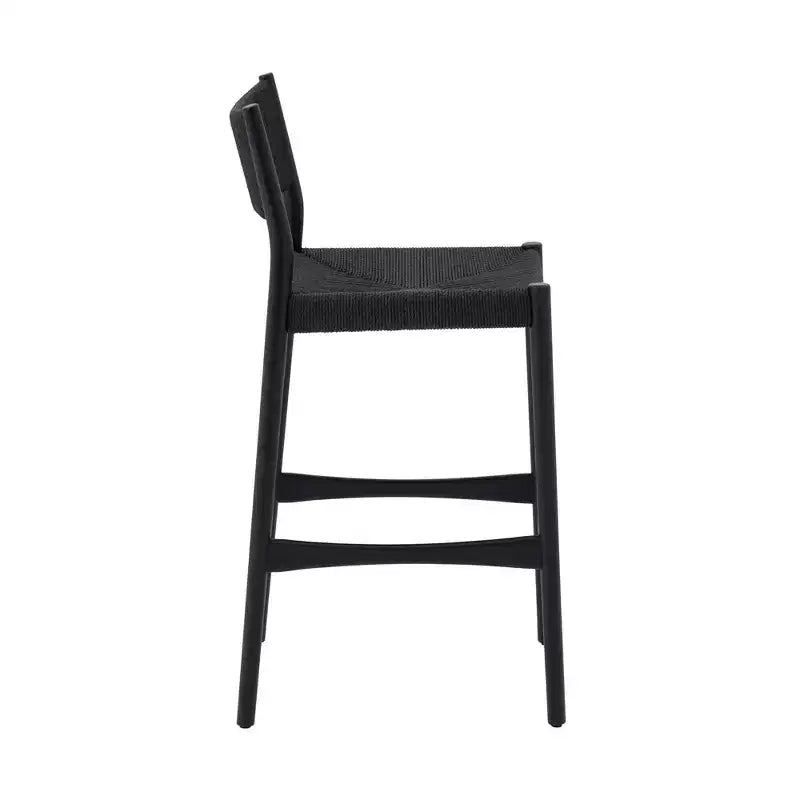 Woven Paper Cord and Wood Counter Height Barstool