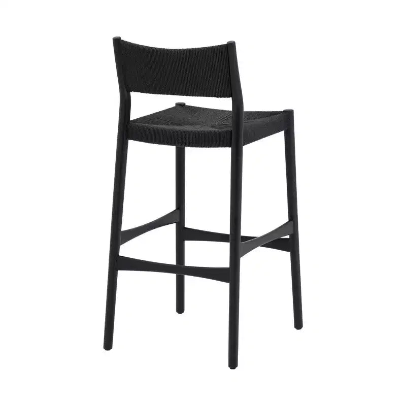 Woven Paper Cord and Wood Counter Height Barstool