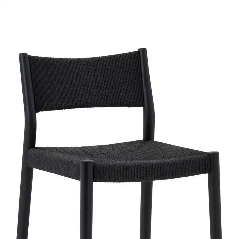 Woven Paper Cord and Wood Counter Height Barstool