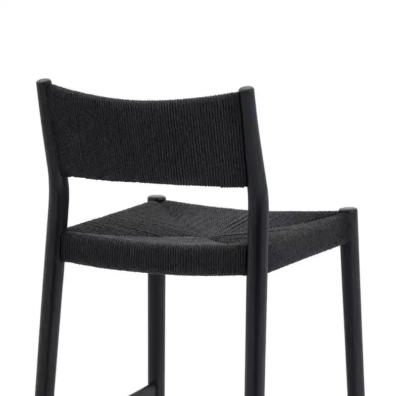 Woven Paper Cord and Wood Counter Height Barstool