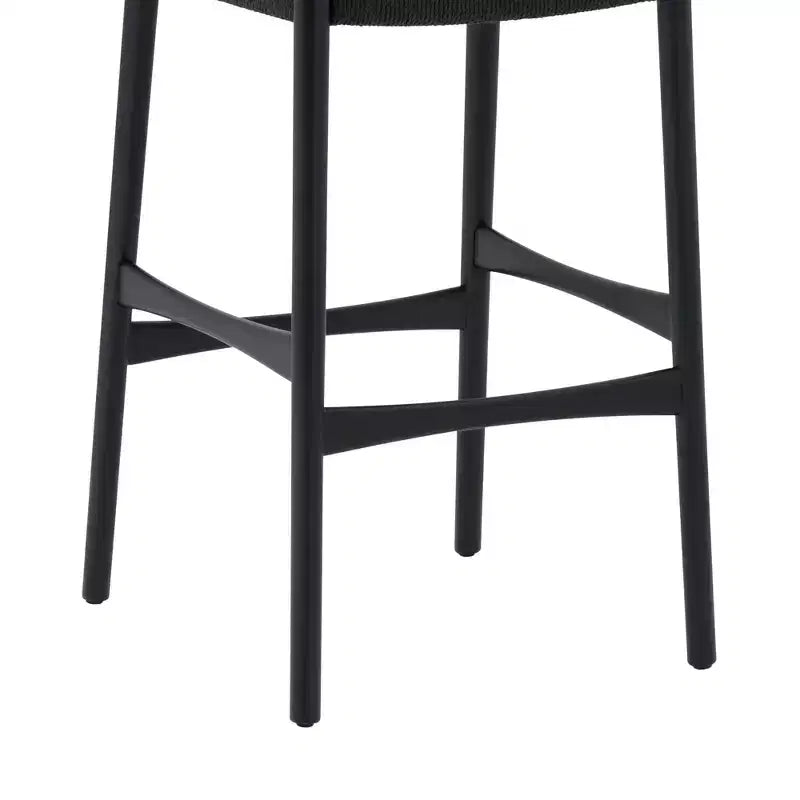 Woven Paper Cord and Wood Counter Height Barstool