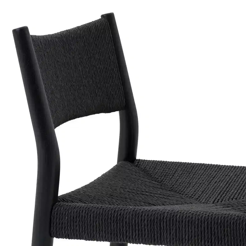 Woven Paper Cord and Wood Counter Height Barstool