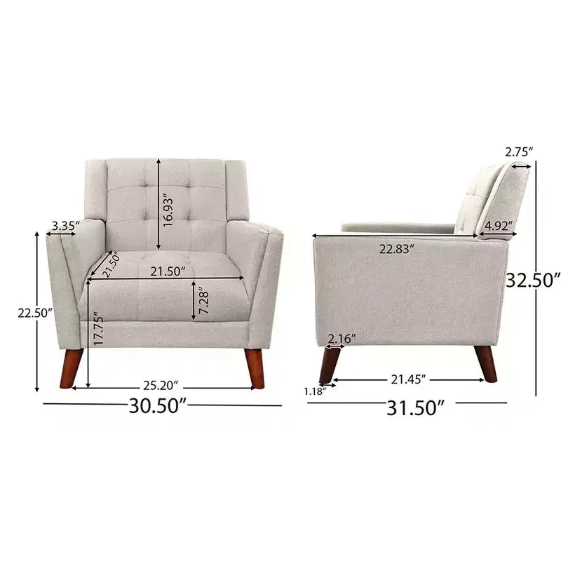 Modern Armchair, Accent Chair,Button Tufted Upholstered Armchair With Wooden Tapered Legs,30.50'' x 31.50'' x 32.50''(2.54*2.63*2.71ft)