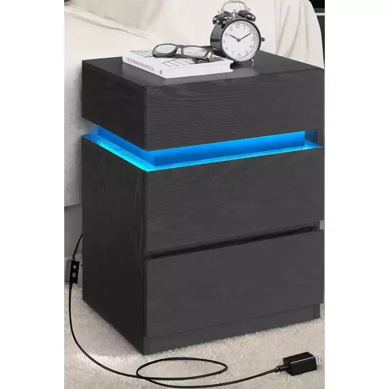Nightstand with LED Lights, Bedside Table with Adjustable Light Colors, Modern Style Side Table featuring 3 Drawers, 13.8 x 15.7 x 21.7 Inches