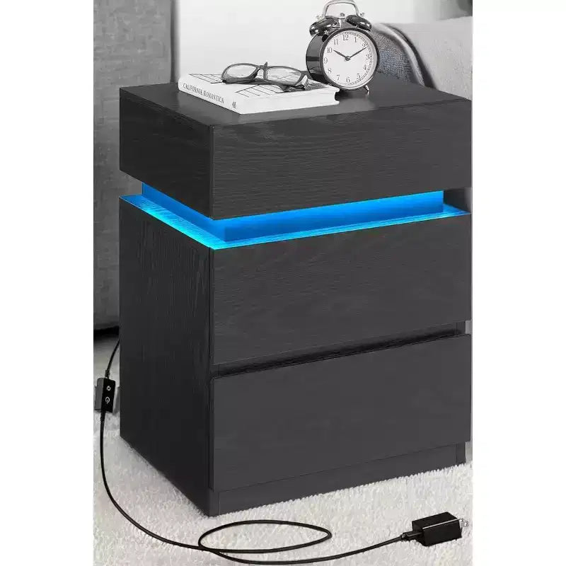 Nightstand with LED Lights, Bedside Table with Adjustable Light Colors, Modern Style Side Table featuring 3 Drawers, 13.8 x 15.7 x 21.7 Inches